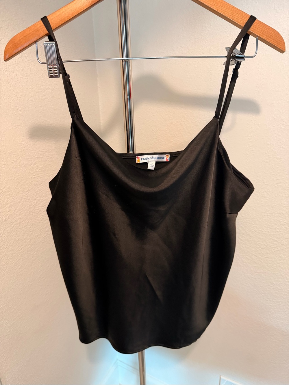 Black Satin Camisole with Adjustable Straps